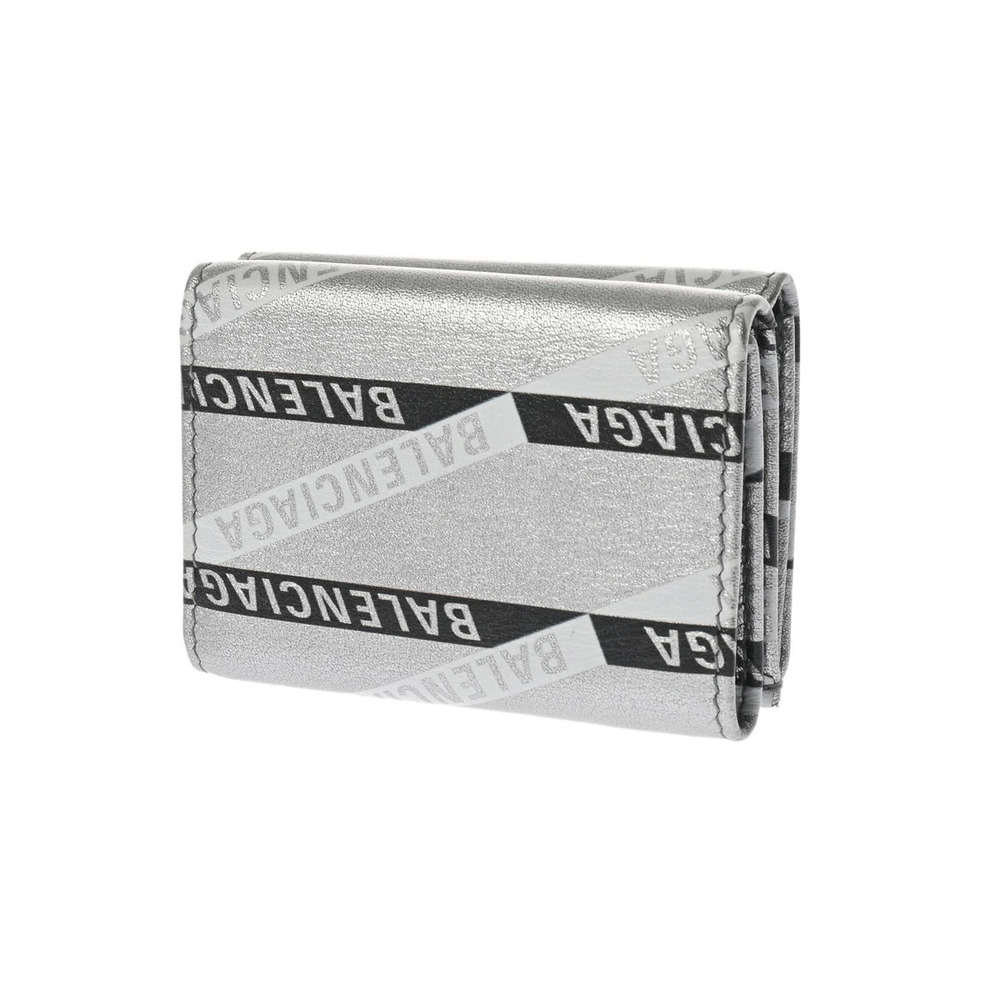 Balenciaga Compact Silver fold Tri Leather Wallet Silver